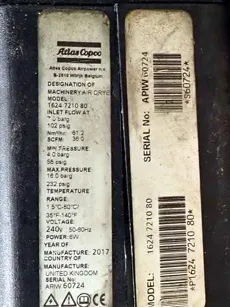 Atlas Copco - Cheatless Regenerative Desiccant CD17+, Model 1624 7210 80