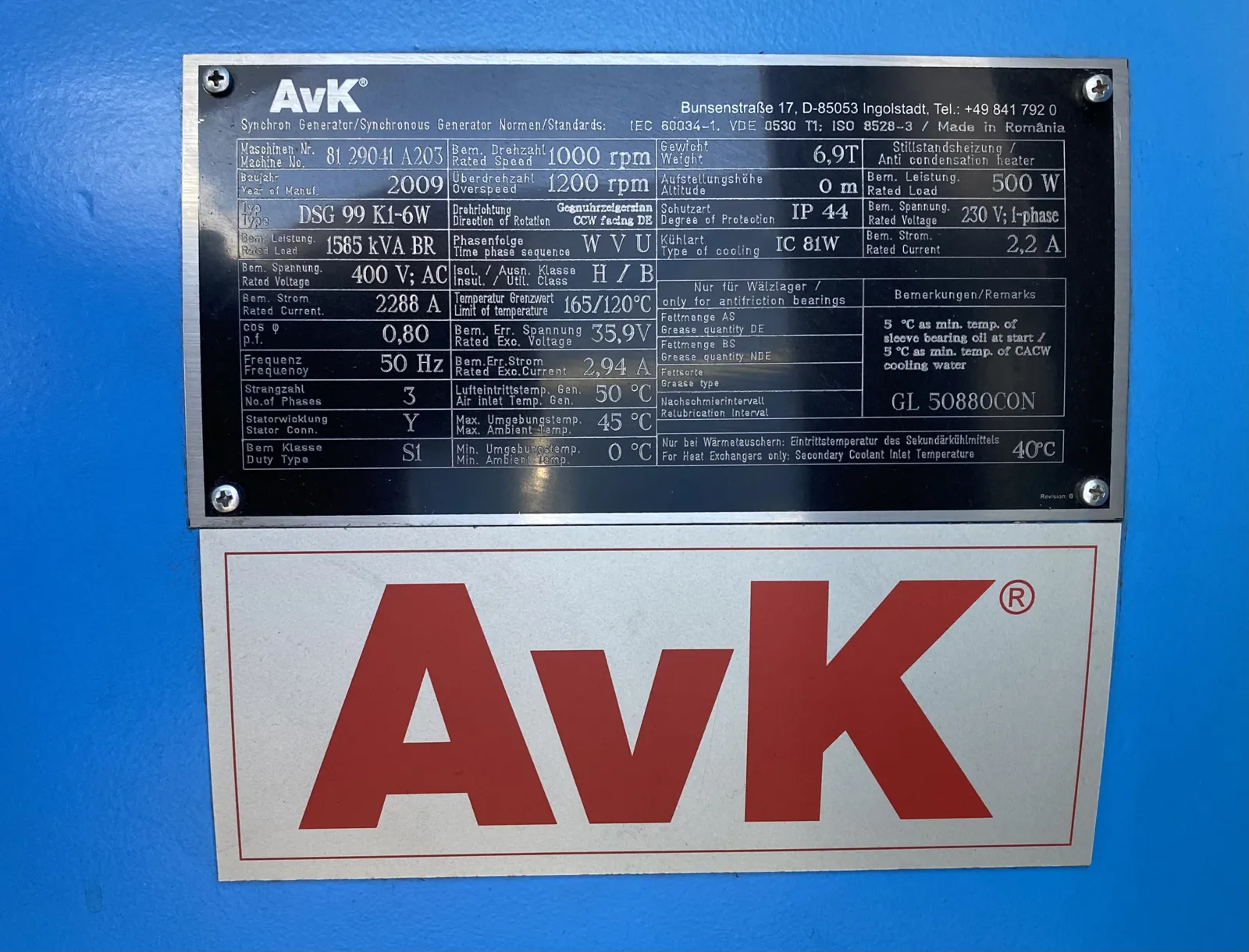 AvK | DSG 99 K1-6W | Generator | GR336 AvK | DSG 99 K1-6W | Generator | GR336