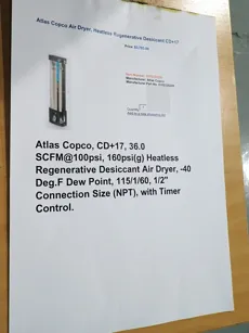 Atlas Copco - Cheatless Regenerative Desiccant CD17+, Model 1624 7210 80
