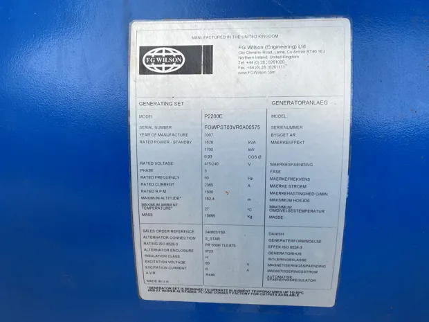 Image 4 of 7 - FG WILSON Type: P2200E