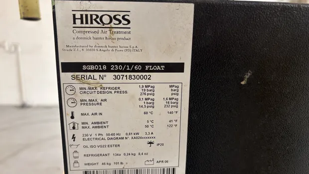 Image 6 of 7 - Hiross, Compressed air treatment. - SGB018 230/1/60 Float